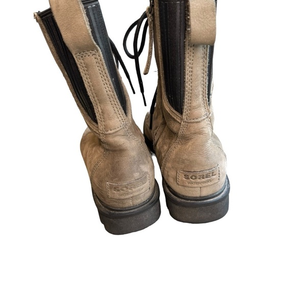 Sorel Womens Phoenix Boots 9 Gray Leather Waterproof Combat Short Lace Zip - Picture 6 of 12